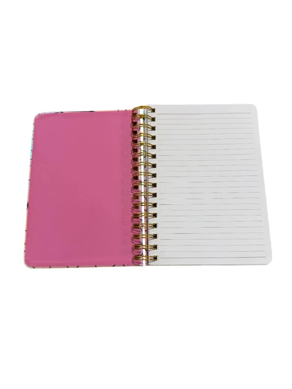 Holographic Geometric Spiral Journal Notebook Pink Yellow Pen&Gear